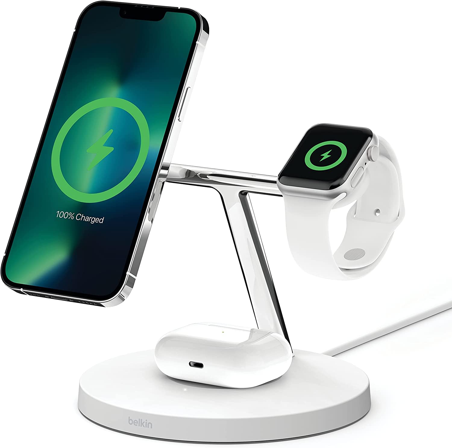 Amazon.com: Belkin BoostCharge PRO 3-in-1 Wireless Charger with MagSafe for  iPhone 13, 12 + Apple Watch + AirPods (Magnetically Charges iPhone 13 and  12 Models up to 15W) : Cell Phones & Accessories