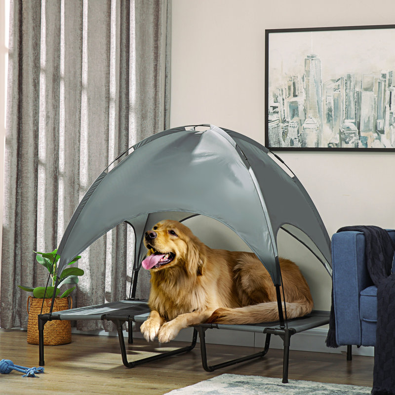 Elevated Pet Bed Cot In Gray, 48 Inch, With Portable Feature And Sun  Protection Canopy Dog Bed, 48" Mesh Protected Top