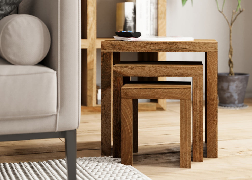 Chunky Mango Wood Nest of 3 Tables
