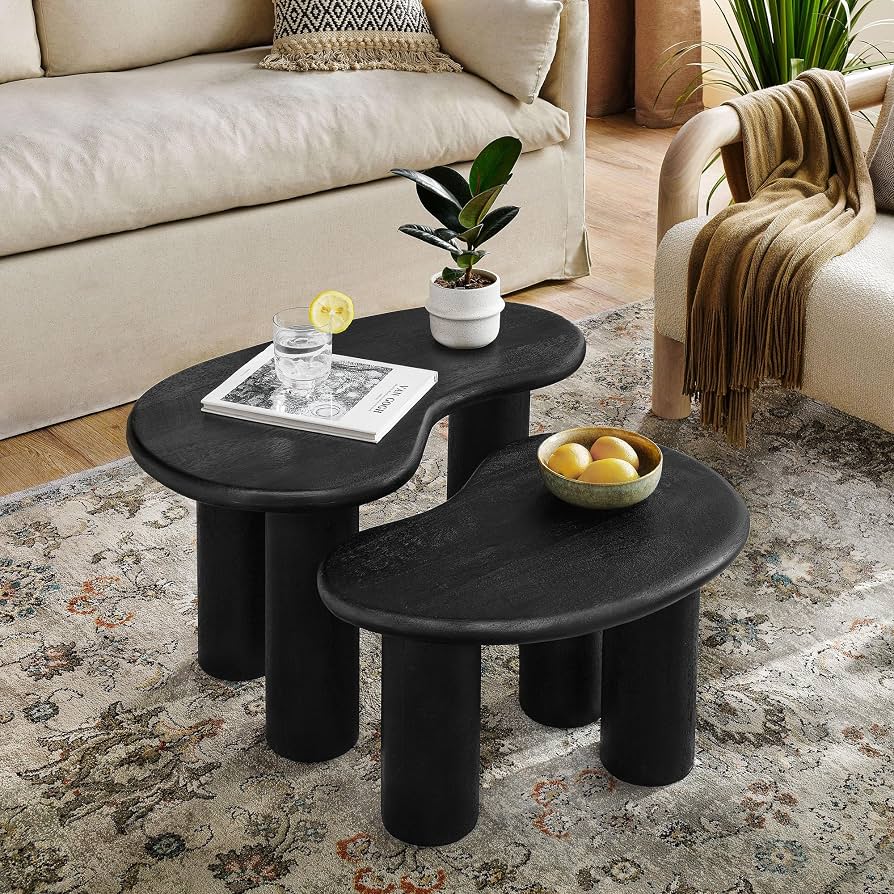 Amazon.com: Modway Hackney Mango Wood Nesting Coffee Table Set in Black - 2  Piece Kidney-Shaped Wood Coffee Table for Living Room : Home & Kitchen