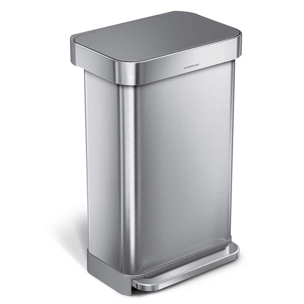 simplehuman 45 Liter/ 12 Gallon Liter Kitchen Step Trash Can, Brushed Stainless Steel & Plastic Lid
