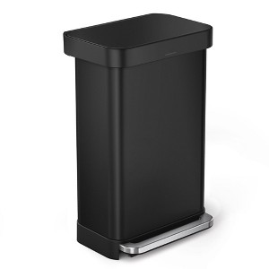 simplehuman 45L Rectangular Step Kitchen Trash Can with Liner Pocket, Matte  Black Stainless Steel