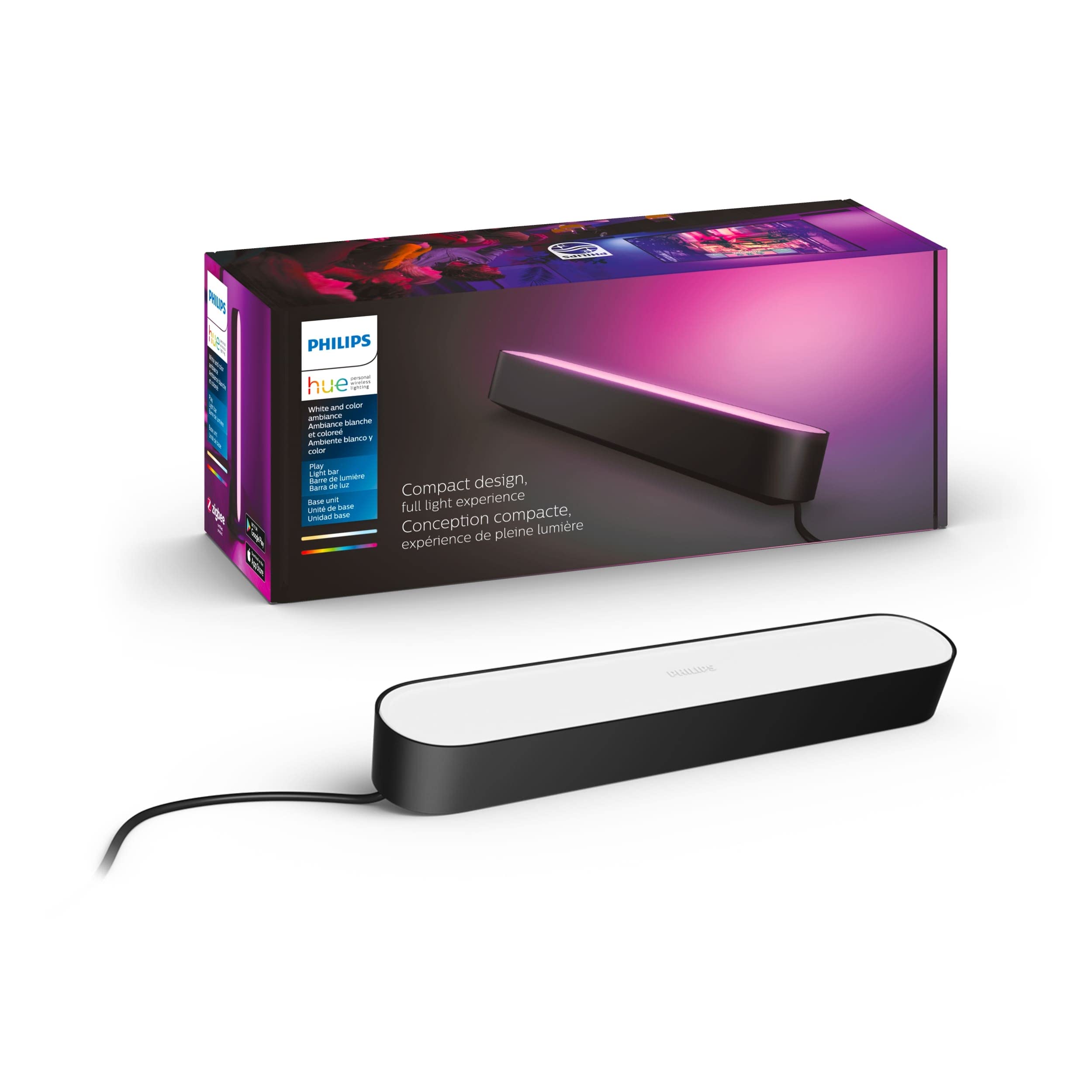 Amazon.com: Philips Hue Smart Play Light Bar Base Kit, Black - White &  Color Ambiance LED Color-Changing Light - 1 Pack - Requires Bridge -  Control with App - Works with Alexa,