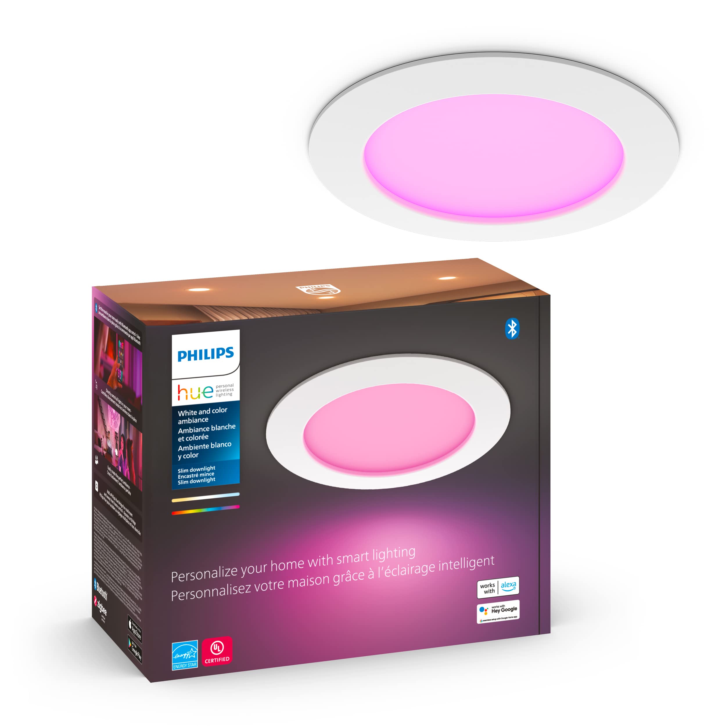 Philips Hue Smart Slim 6 Inch LED Downlight - White and Color Ambiance Color-Changing  Light - 1 Pack - 1200LM - Indoor - Control with Hue App - Works with Alexa  Google Assistant and Apple Homekit - Amazon.com