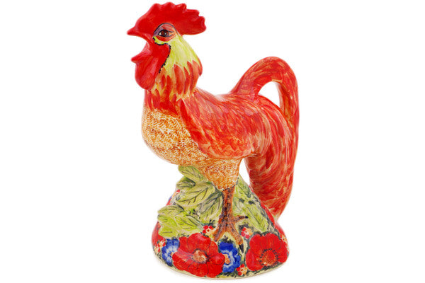 Polish Pottery Unique Rooster Figurine 13 inch Morning Crow Pattern