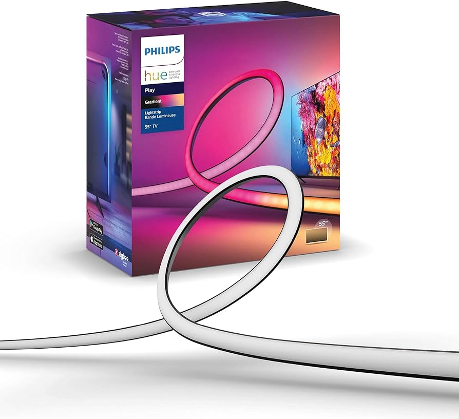 Amazon.com: Philips Hue Play Gradient 55" Smart TV Light Strip - Flowing  Multicolor LED Color-Changing TV BackLight - Sync with TV, Music, and  Gaming - Requires Bridge and Sync Box - Control