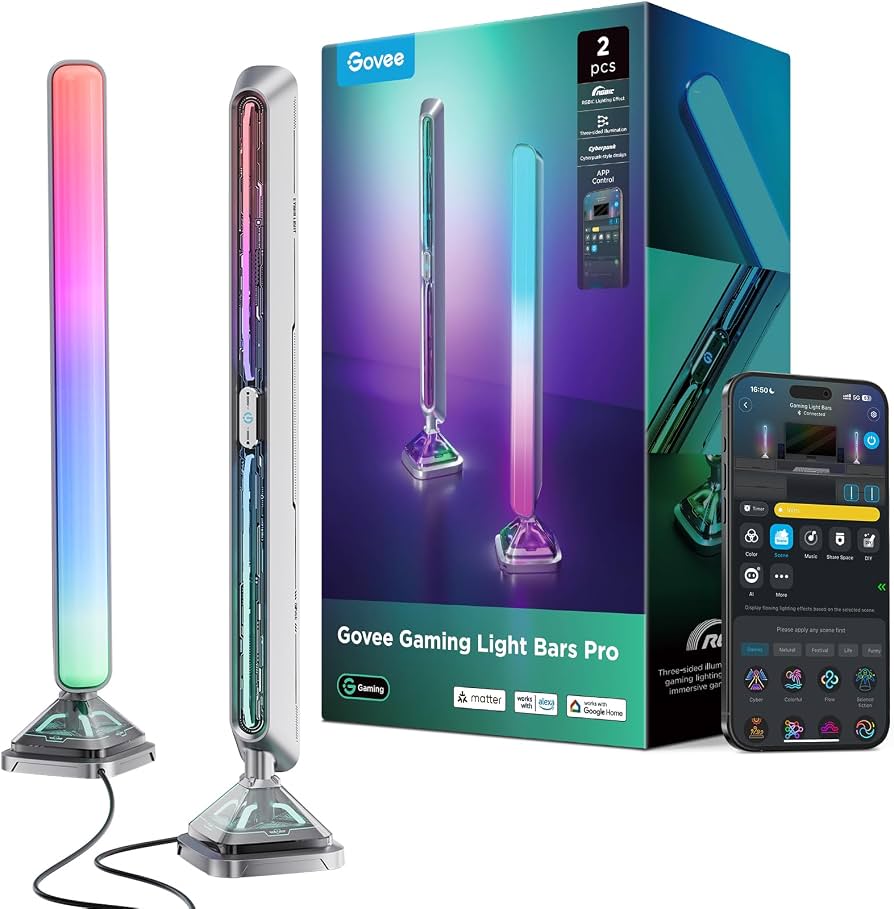 Govee RGBIC Gaming Light Bars, Cyberpunk LED Lighting with Three-Sided RGB  Ambient Light for PC, Monitor, Smart WiFi & Bluetooth, 60+ Scenes, ...