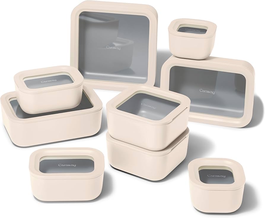 Amazon.com: Caraway 22pc Glass Food Storage Set - Storage Containers for  Food - Non-Toxic Ceramic-Coated Glass - Air Release Technology - Compact &  Stackable Design - Cream: Home & Kitchen