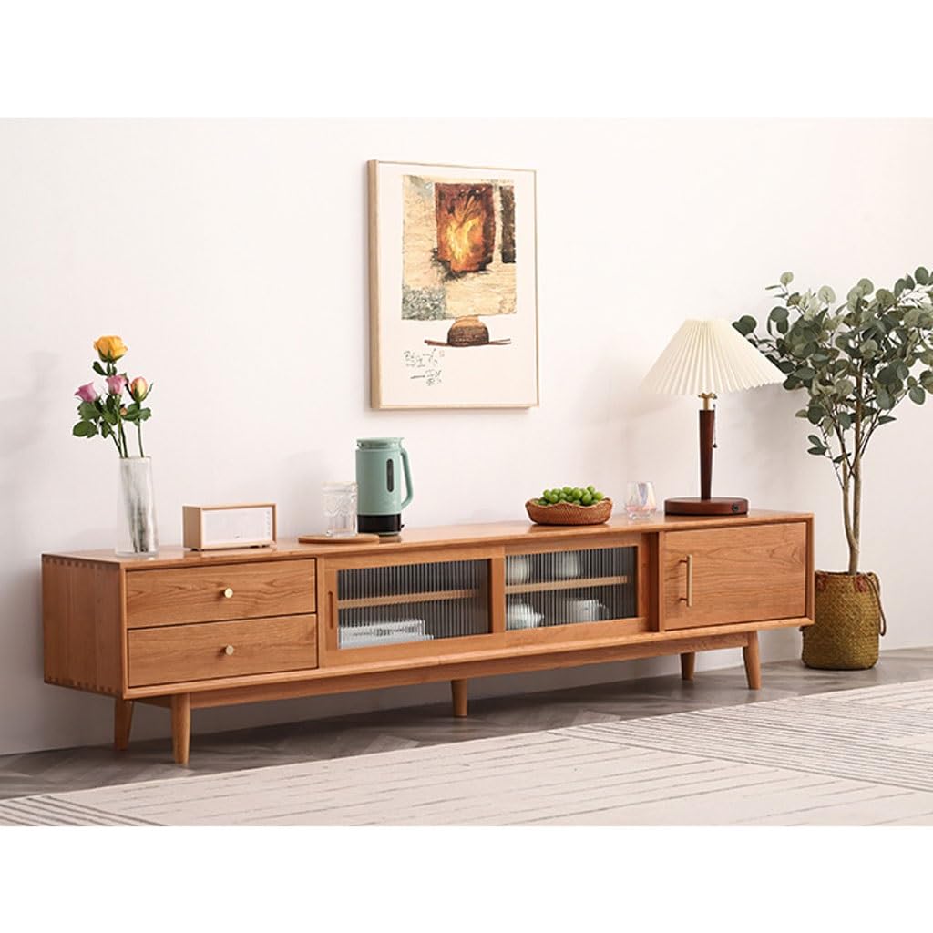 Amazon.com: AMONG Modern Media Console Cherry Wood Solid ...