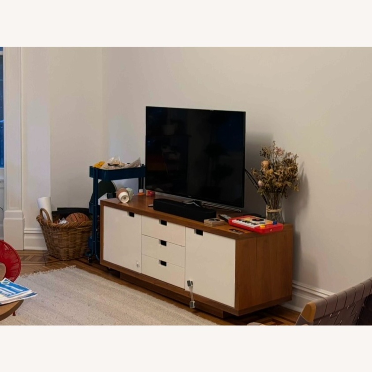 Gus Modern Walnut and White Credenza - AptDeco