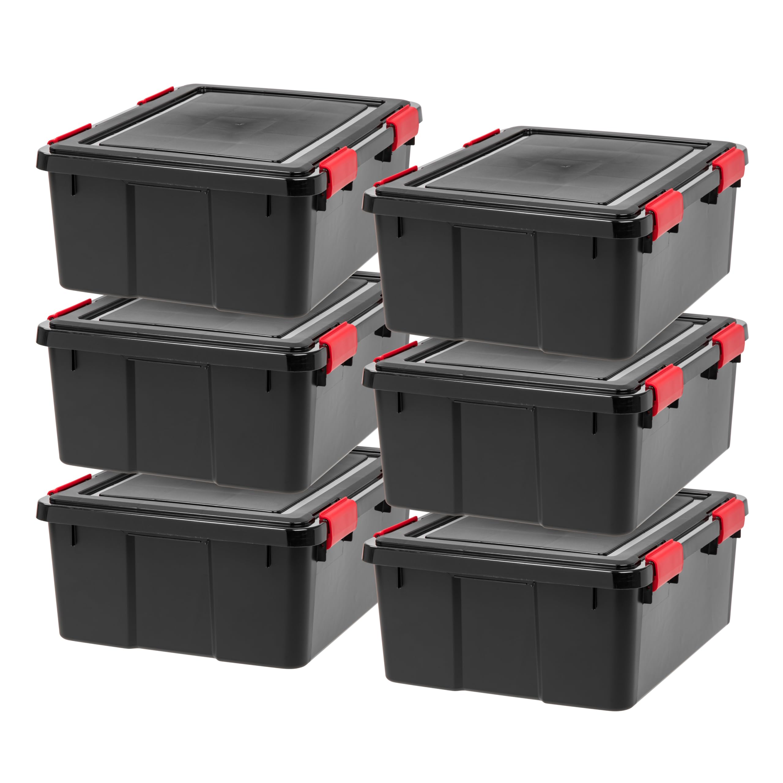 Amazon.com - IRIS USA WeatherPro 31 Qt Storage Bins with Lids, 6 Pack,  BPA-Free Plastic Gasket Box with Tight Latch and Seal, Stackable Nestable  Tote Tub - Black/Red