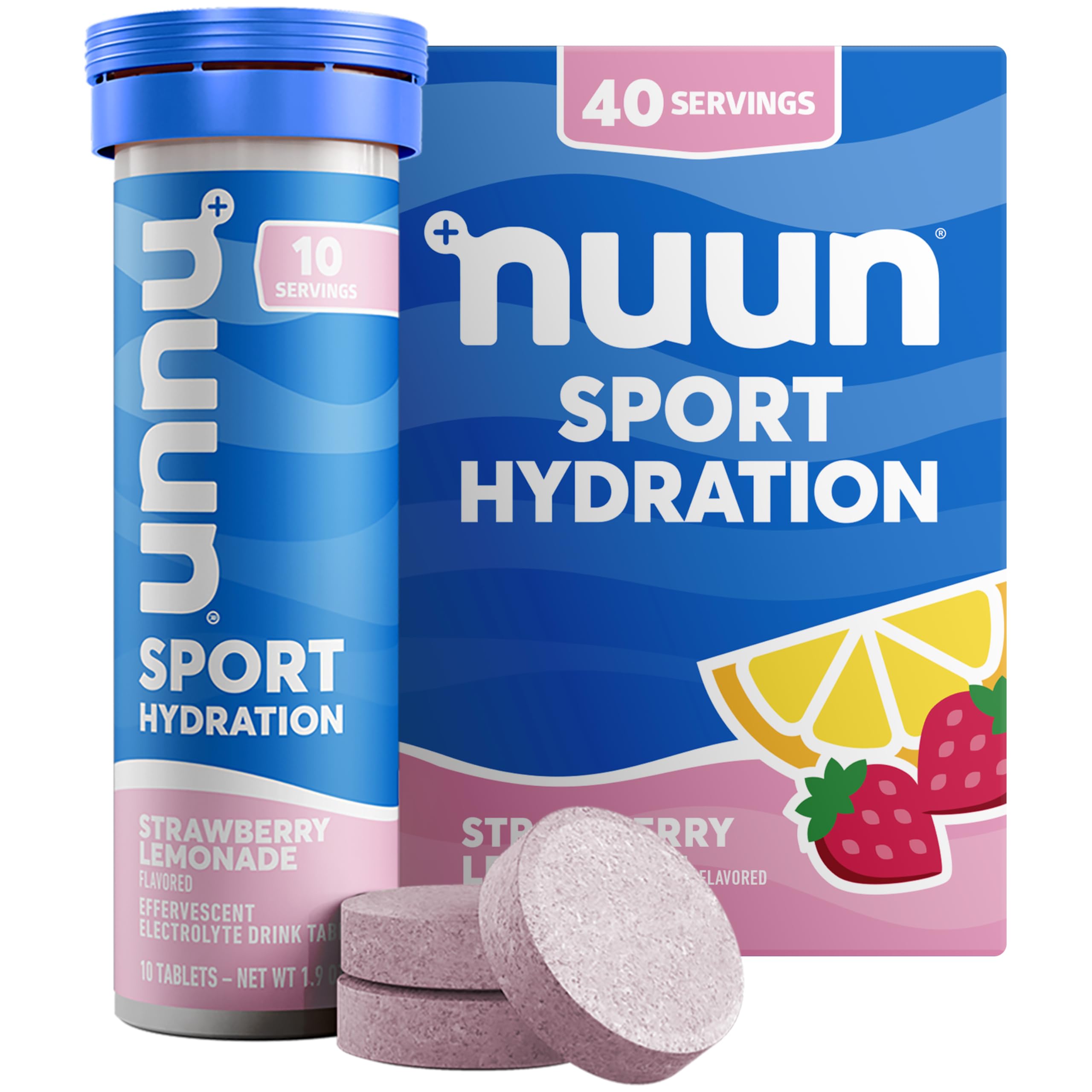 Amazon.com: Nuun Sport Electrolyte Tablets with Magnesium, Calcium,  Potassium, Chloride & Sodium, Gluten Free & Vegan, Strawberry Lemonade, 4  Pack (40 Servings Total) : Everything Else