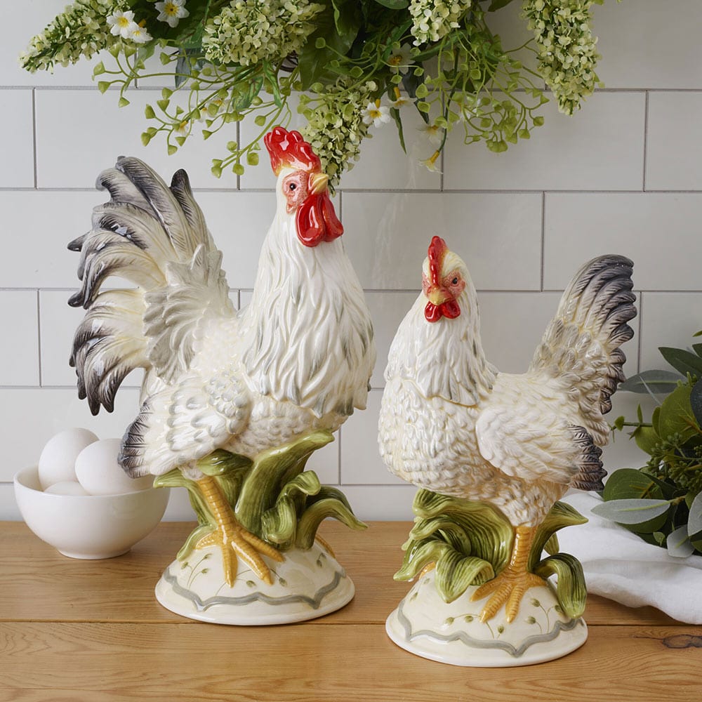 Fitz and Floyd Lantana Hen and Rooster Figurine, 15 in.