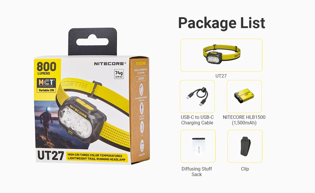 NITECORE UT27 High CRI Three Color Temperatures Lightweight Trail Running  Headlamp