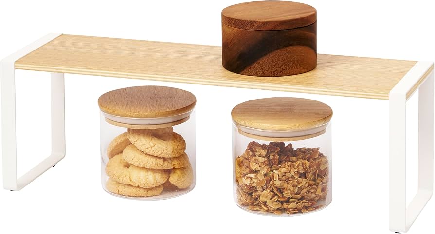 Amazon.com: YAMAZAKI Home Kitchen Rack - Counter Storage Shelf Organizer  Steel + WoodWhite : Home & Kitchen