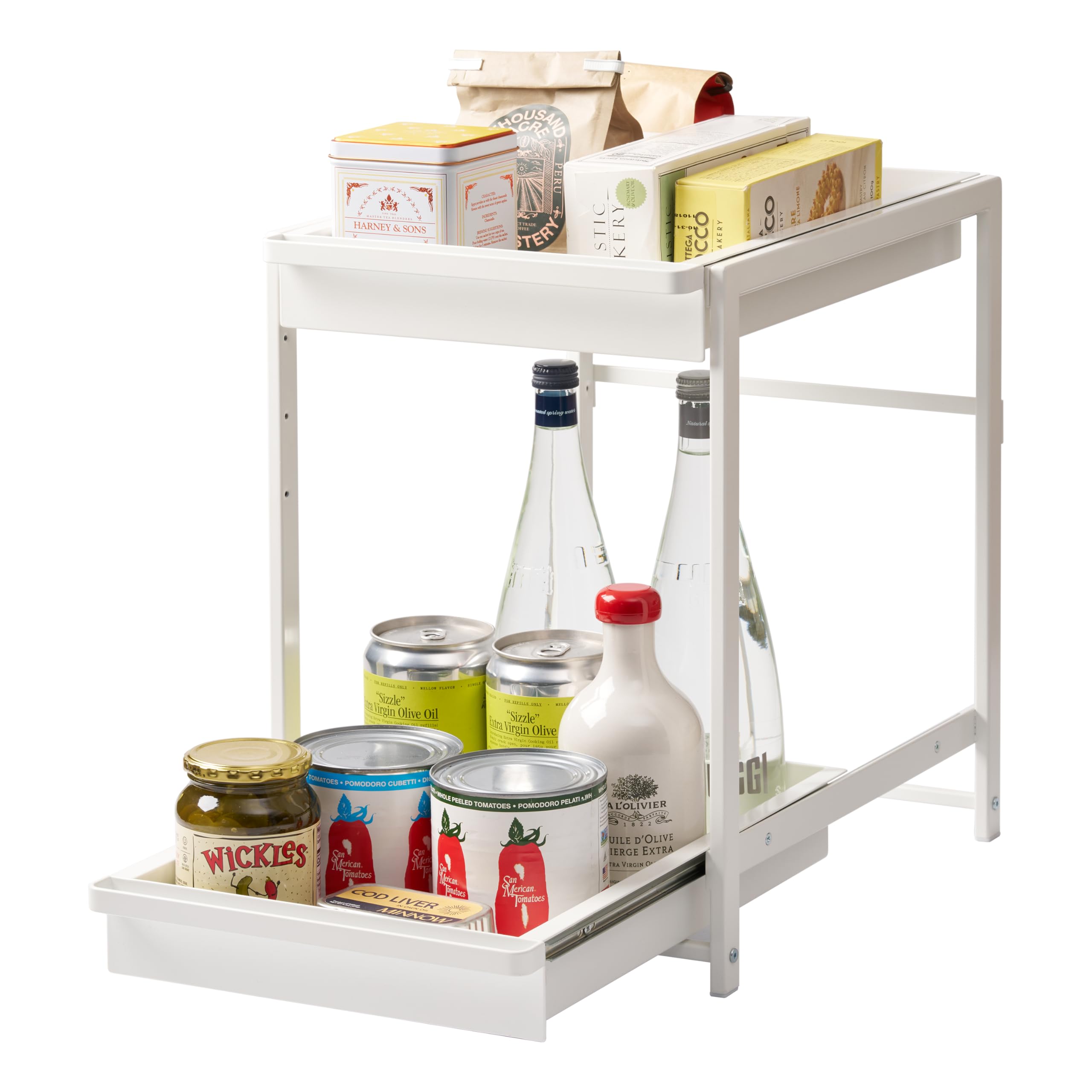 Amazon.com: YAMAZAKI Home Tower Under-Sink Rack with Pull-Out Shelf,  Versatile Kitchen Cabinet Storage Drawers, 2 Tiers, Sturdy Organization  System - Steel : Home & Kitchen