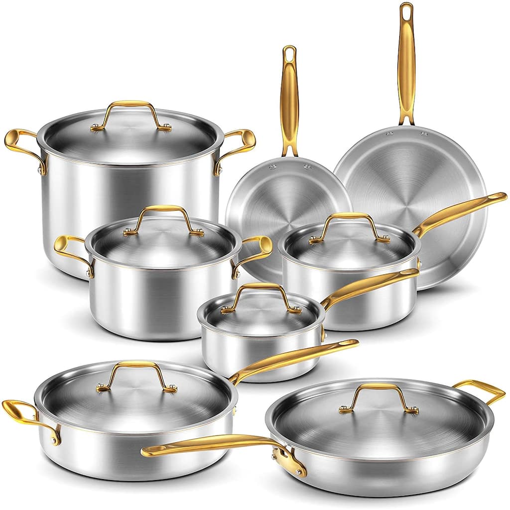 Legend 5-ply Stainless Steel and Copper Core 14-piece Cookware Set - Gold -  Overstock - 32955969