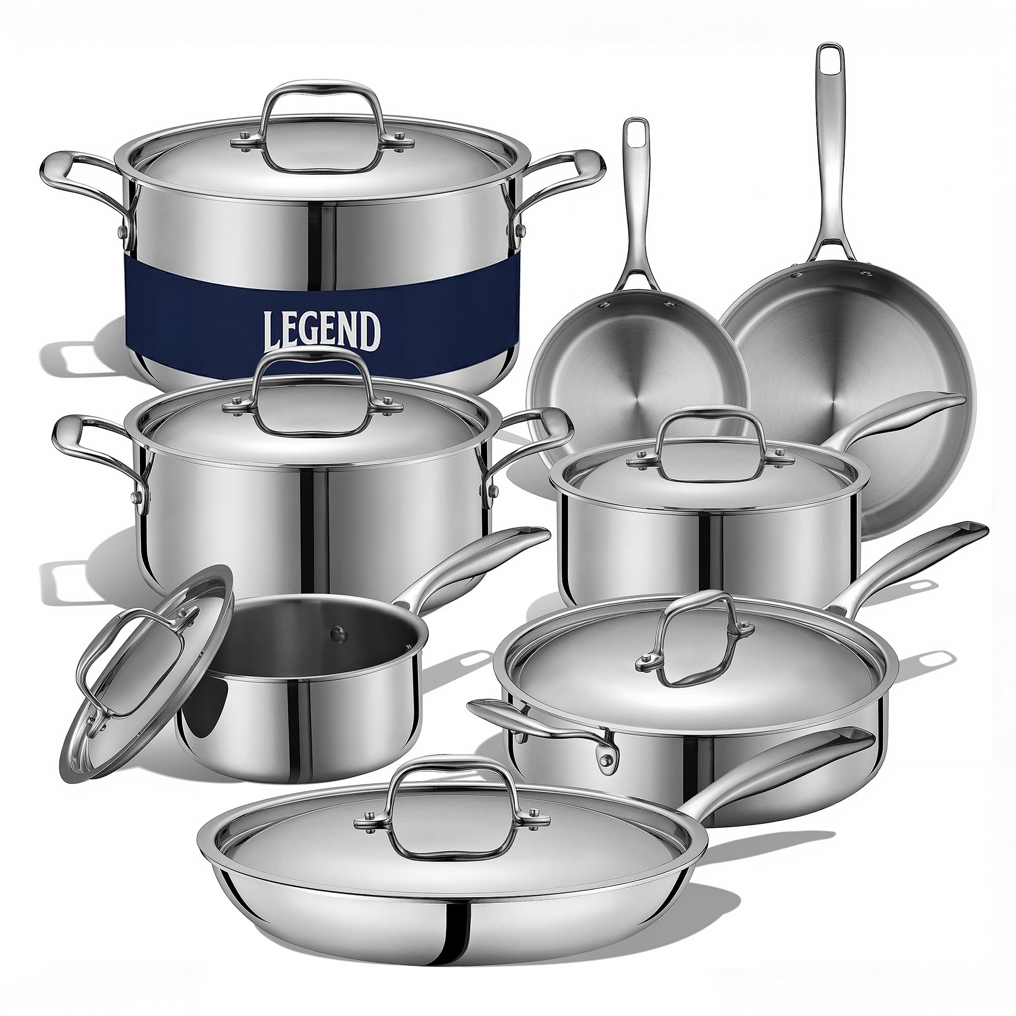Amazon.com: LEGEND COOKWARE 5-Ply Stainless Steel Cookware Set, 14-Piece  Pots and Pans Set - Induction Compatible, Oven Safe 800°F - Non-Toxic, No  Coatings - Built to Last Generations: Home & Kitchen
