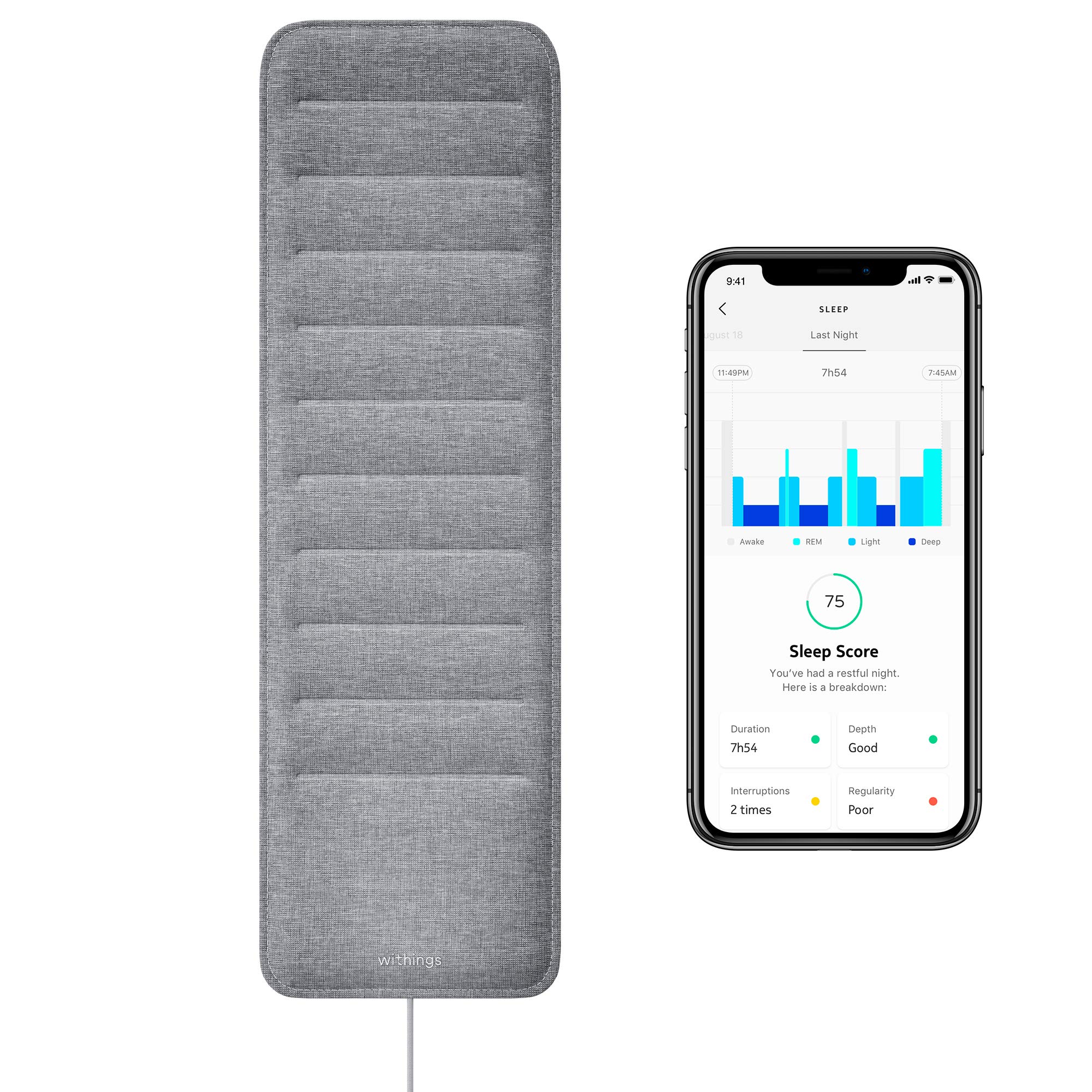 Amazon.com : Withings Sleep - Sleep Tracking Pad Under The Mattress With  Sleep Cycle Analysis : Sports & Outdoors