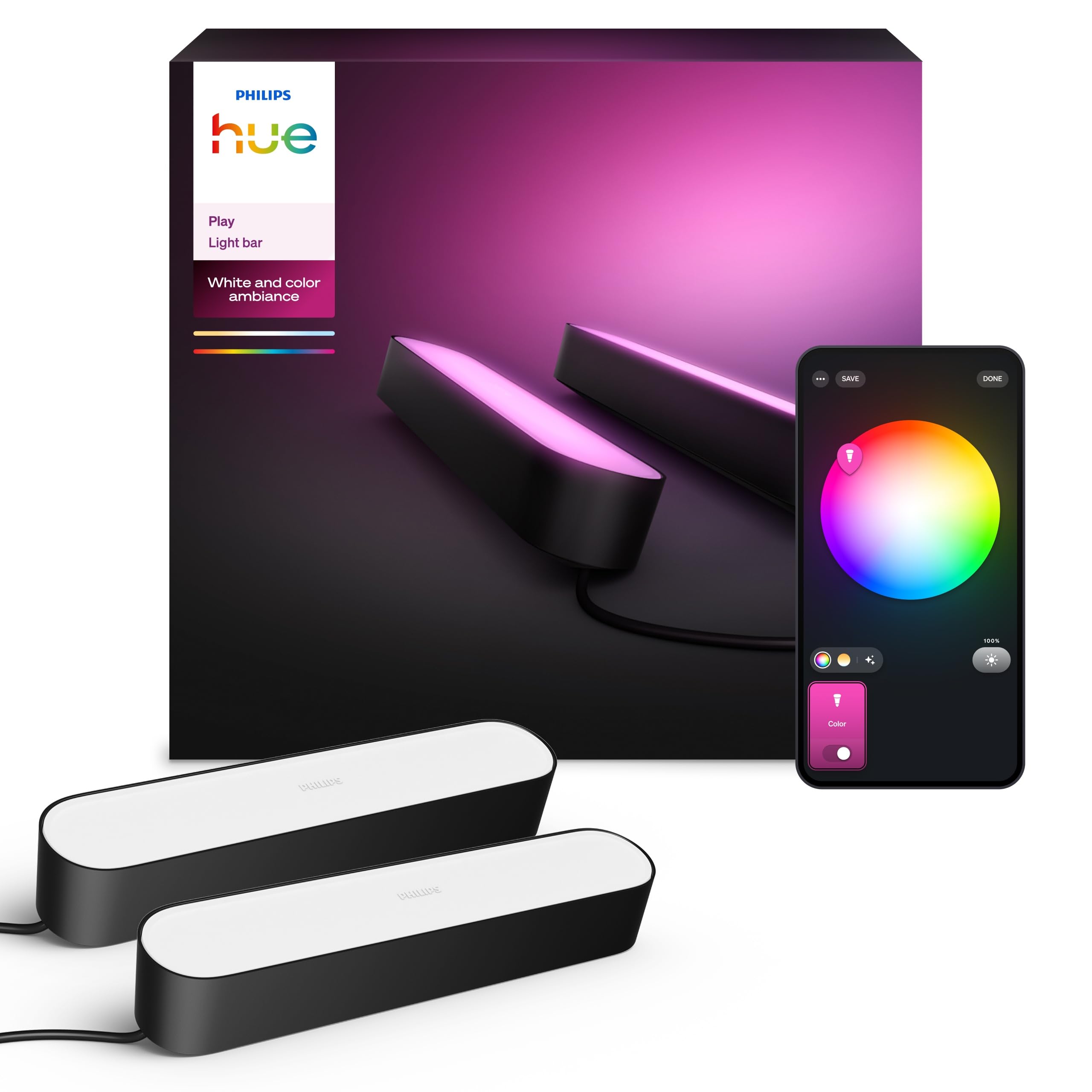 Philips Hue Play Smart Light Bar Double Pack Base Unit, Black | White and  Colour Ambiance, Entertainment Lighting for TV and Gaming, Works with Alexa  - Google Home - Apple Home :