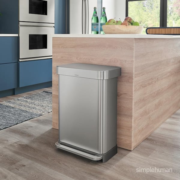 simplehuman 55L Rectangular Step Kitchen Trash Can with Liner Pocket, Brushed Stainless Steel
