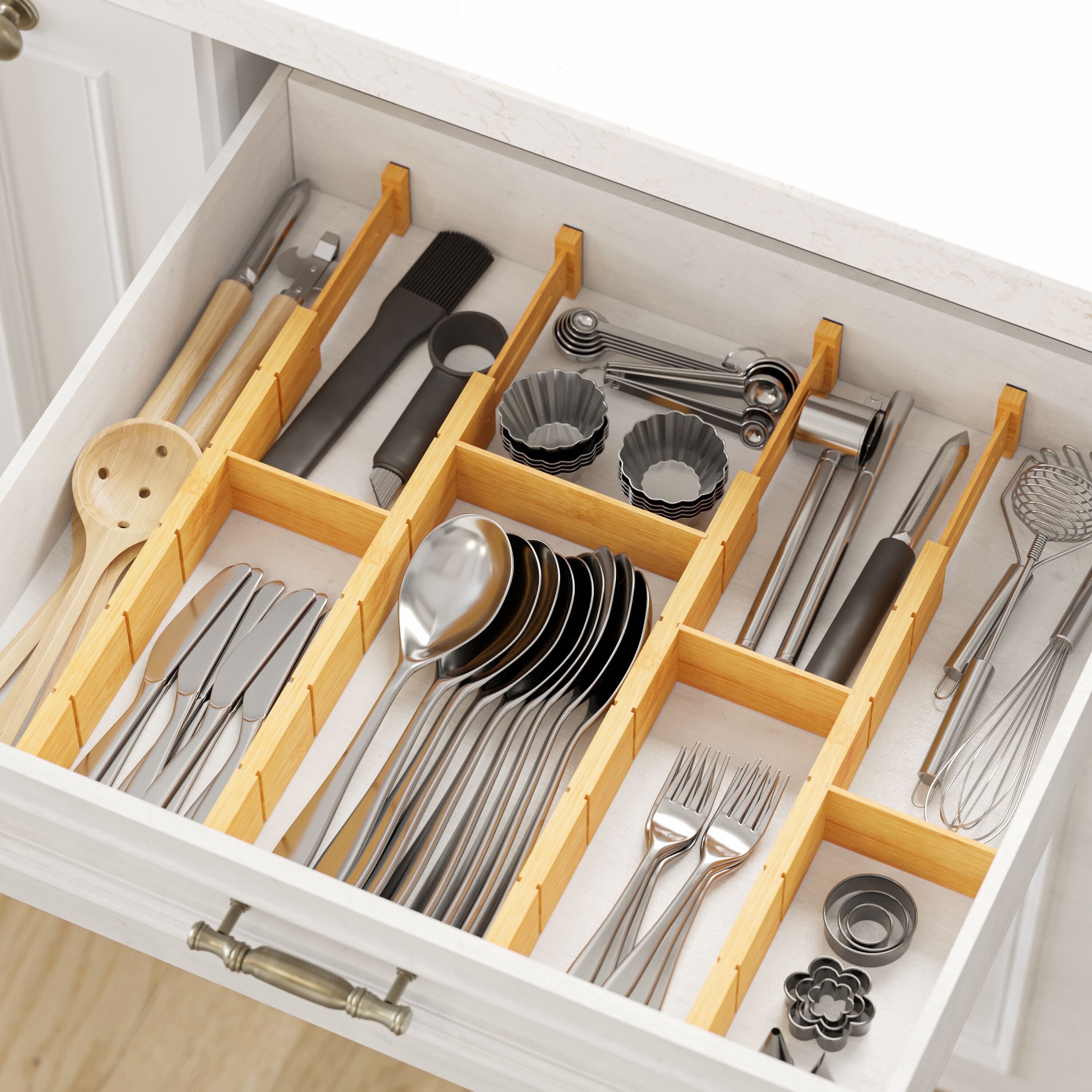 SpaceAid Bamboo Drawer Dividers Expandable 17 to 22 inches ...