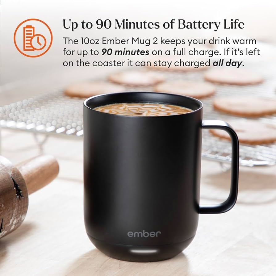 Amazon.com | Ember Temperature Control Smart Mug 2, 10 Oz, App-Controlled  Heated Coffee Mug with 80 Min Battery Life and Improved Design, Black:  Coffee Cups & Mugs