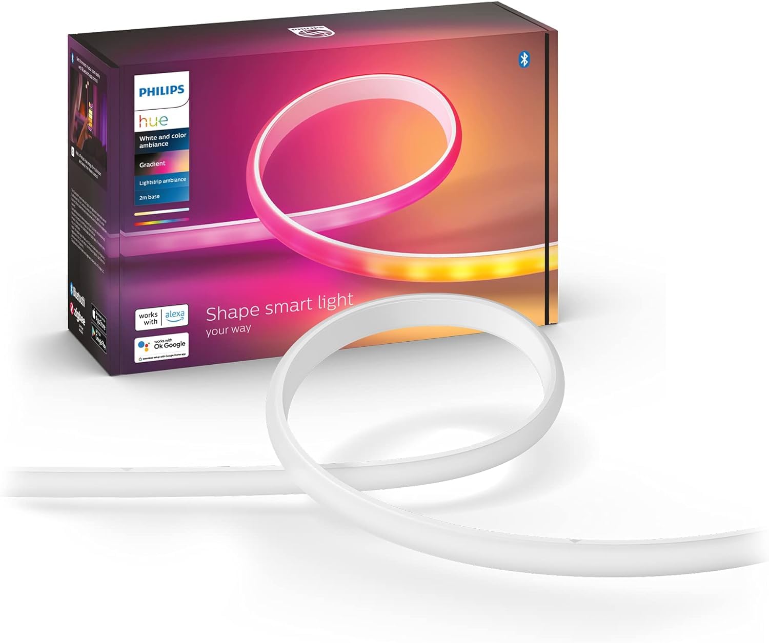 Amazon.com: Philips Hue Indoor 6-Foot Smart LED Light Strip Base Kit with  Plug - Flowing Multicolor Effect - 1 Pack - Control with Hue App -  Compatible with Alexa, Google Assistant and