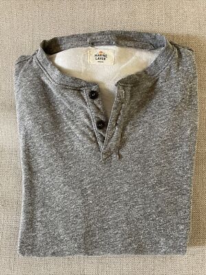 Marine Layer Shirt Men's M Gray Henley Long Sleeve Raw Hem Rayon Blend |  eBay